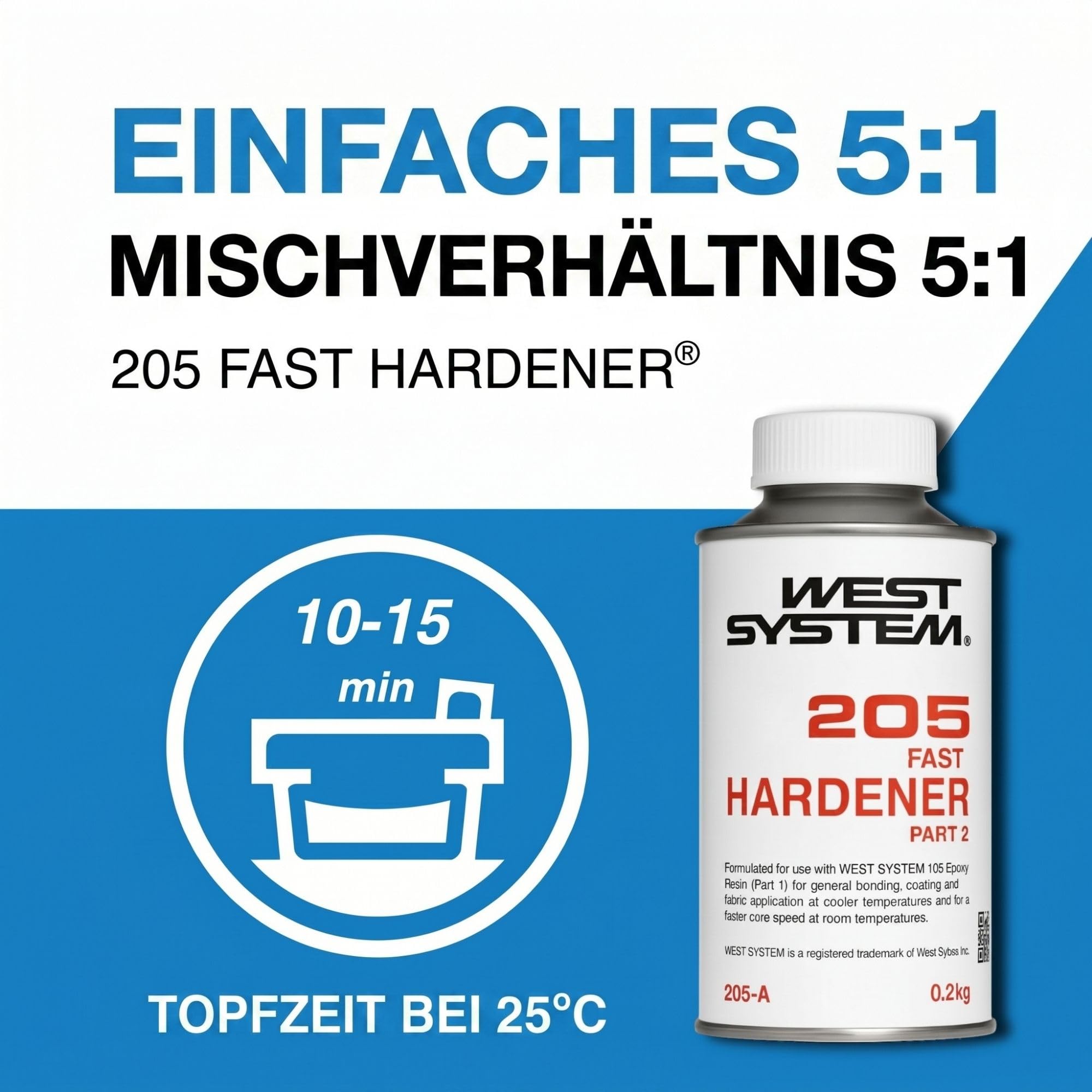 WEST SYSTEM Epoxidharz und Härter 105/205 A Pack Set – Marinequalität 2-Komponenten-Epoxidkleber für Holz, Metall, Fiberglas – Wasserdichter DIY-Klebstoff für Bootsreparatur & Spaltfüllung