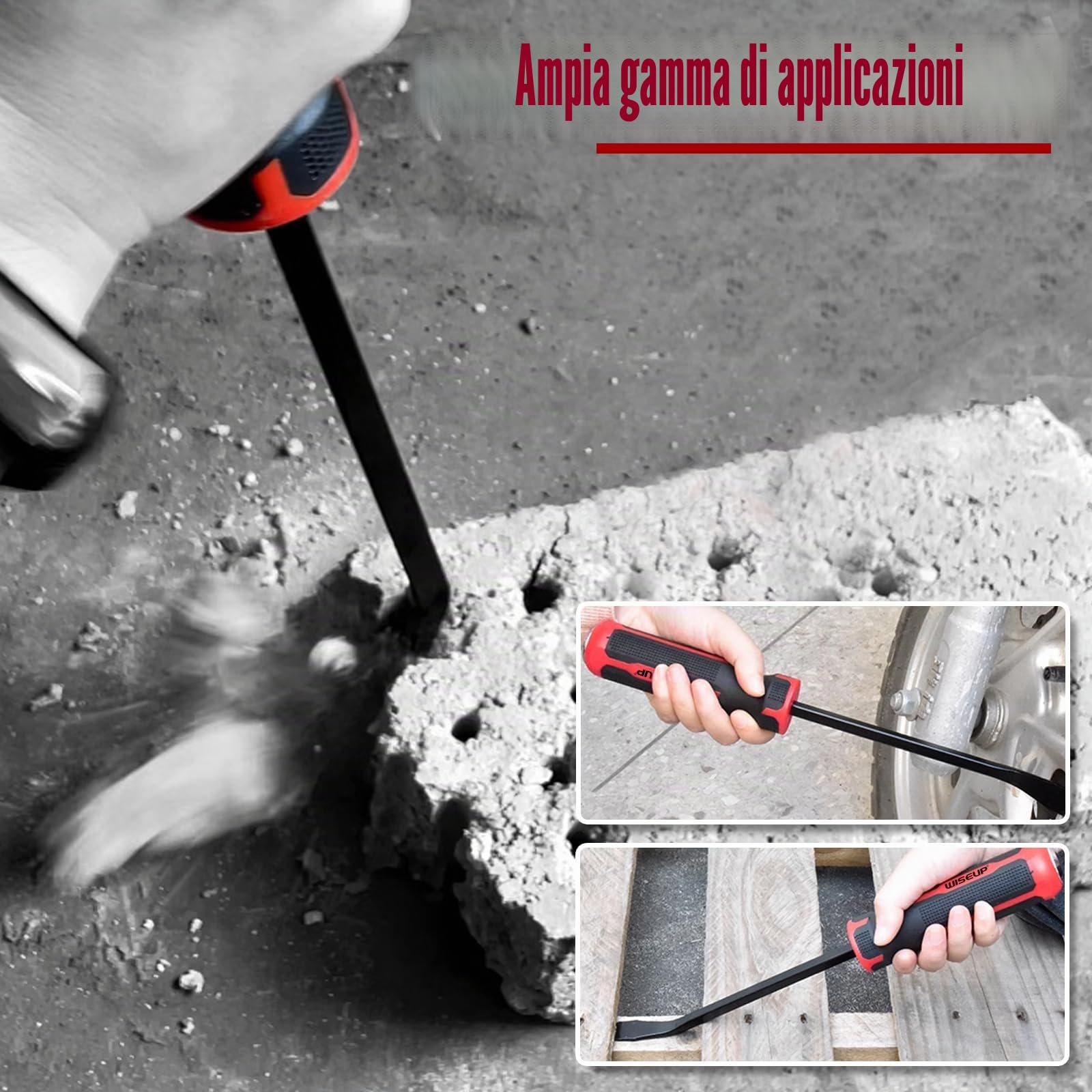 Set di leve da 4 pezzi WISEUP, 20,3 cm, 30,5 cm, 45,7 cm, 61 cm, piede di porco resistente con cappucci di impatto più spessi per lavori di leva, demolizione, strumenti manuali per meccanici