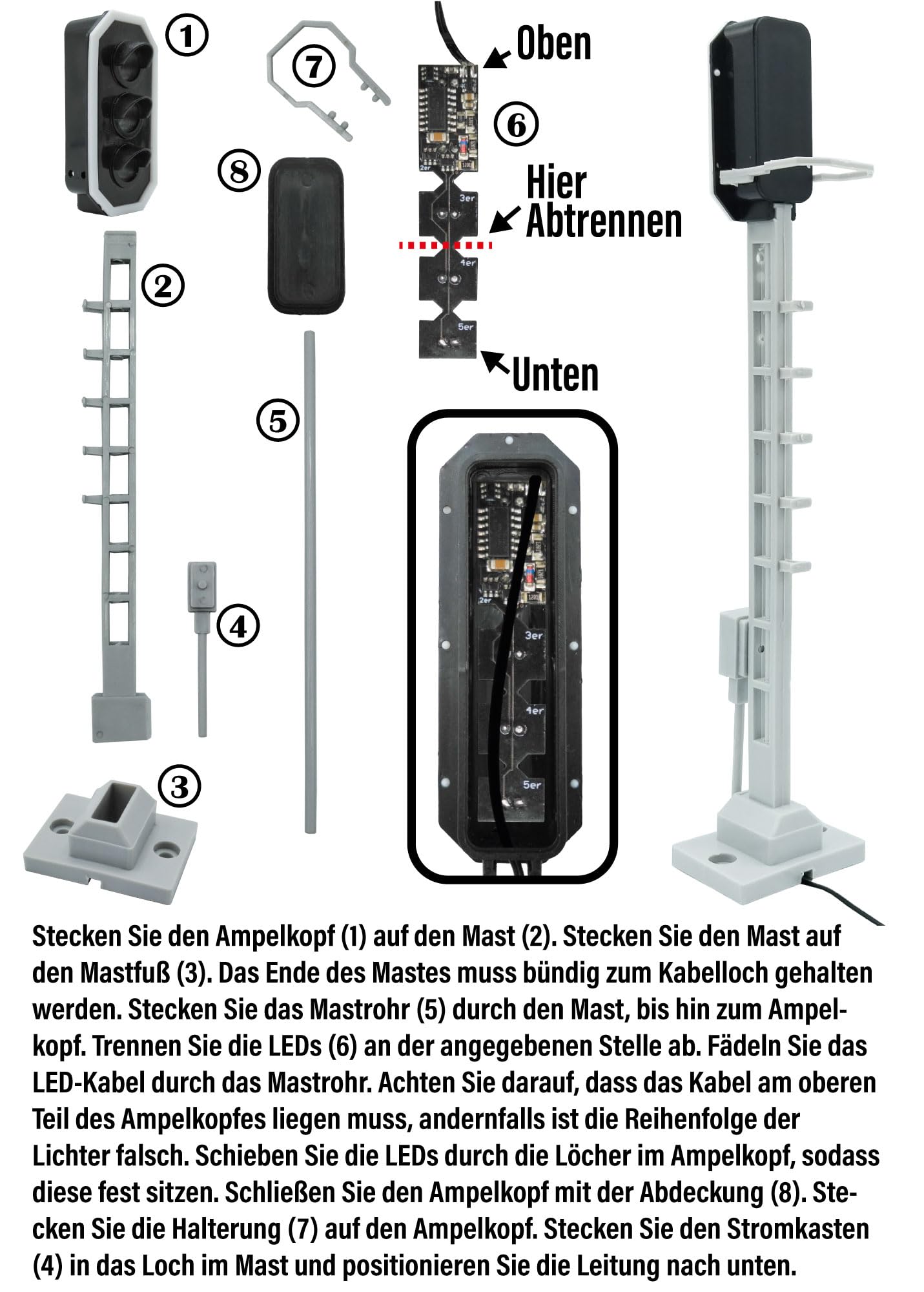 Lichtsignal Typ L RhB für Spur G analog / digital mit Decoder und LEDs - Gartenbahn Spur G (3X 3-Fach)