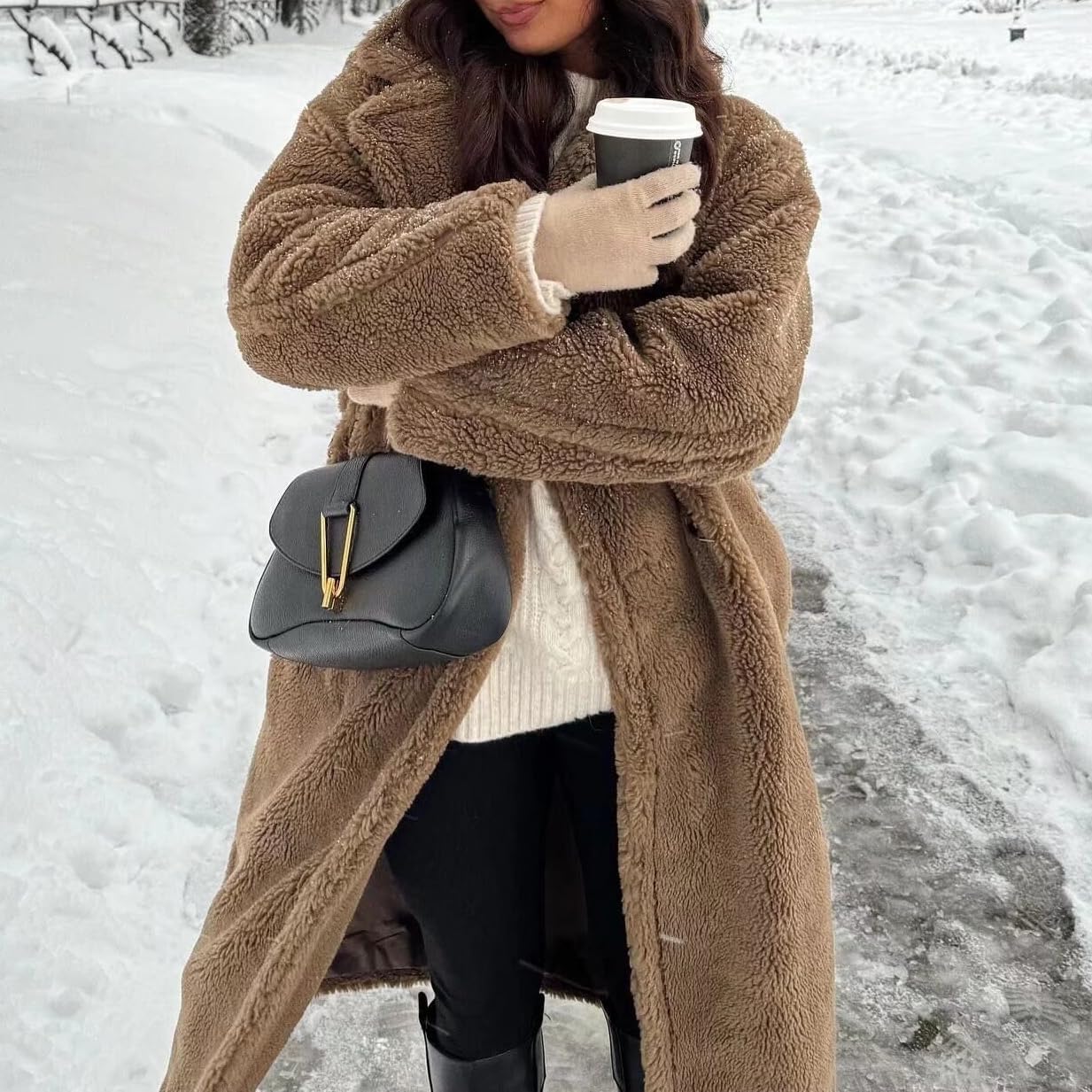 Long Sherpa Fuzzy Fleece Coats for Women Winter Oversized Casual Teddy Coat Faux Fur Warm Winter Sherpa Jackets Outerwear