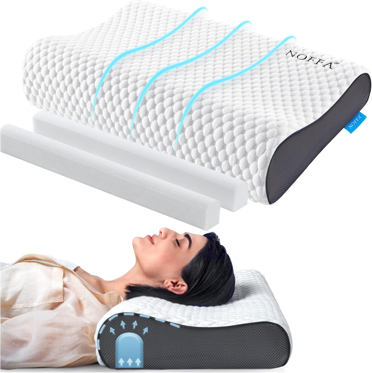NOFFA Contour Pillow for Neck Support, Ergonomic Pillow for Sleeping