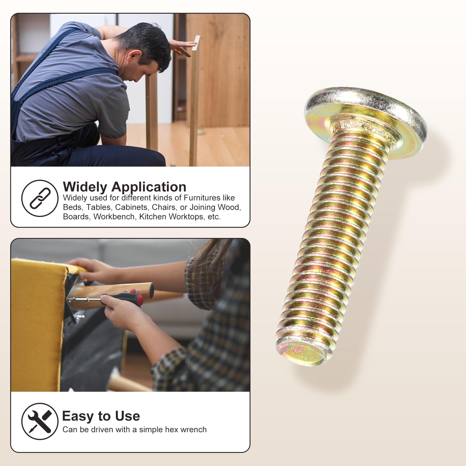 METALLIXITY Connector Bolt Barrel Nuts(M6-1x16/20/25/30/35) 100Pcs, Connector Bolts M8 Screw Barrel Nuts Binding Screws - Image 4