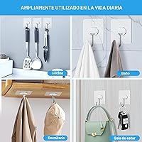 Vista 3 de Ganchos adhesivos grandes para colgar ganchos de pared resistentes, ganchos autoadhesivos para toallas, abrigos, ganchos impermeables