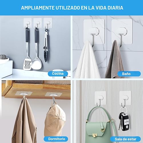 Miniatura 3 de Ganchos adhesivos grandes para colgar ganchos de pared resistentes, ganchos autoadhesivos para toallas, abrigos, ganchos impermeables y