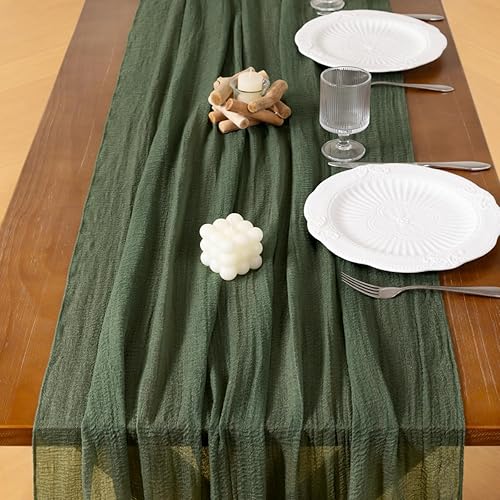 Miniatura 5 de Socomi Camino de mesa de gasa verde oliva para el día de San Valentín, 120 pulgadas, rústico bohemio, camino de tela de queso para bodas, fiestas,