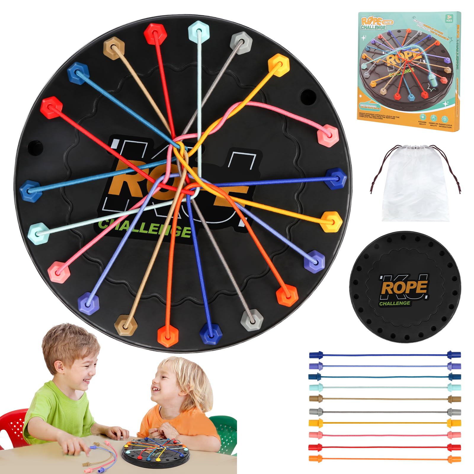 Brainy Knots Rope Untangling, Knot Logic Game, Interactive Twisted Rope Puzzle Game, Rope Challenge Game for Children from 3 Years and Adults