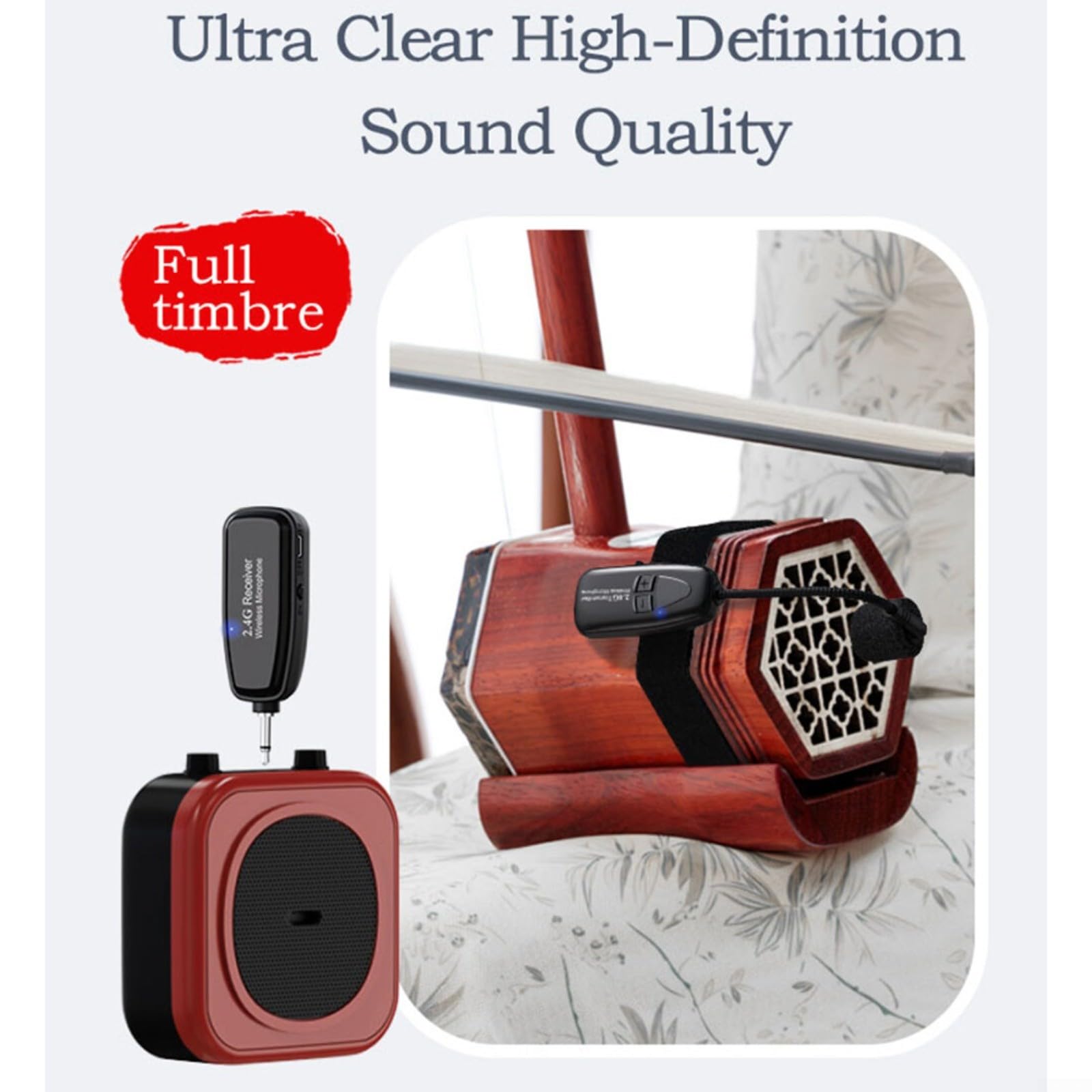 2,4G Drahtloses Clip-On Mikrofon für Saxophon und Blechblasinstrumente mit 49 m Reichweite, eingebautem 400 mAh Akku, Hypercardioid für Konzerte und Bandauftritte(One tow two)