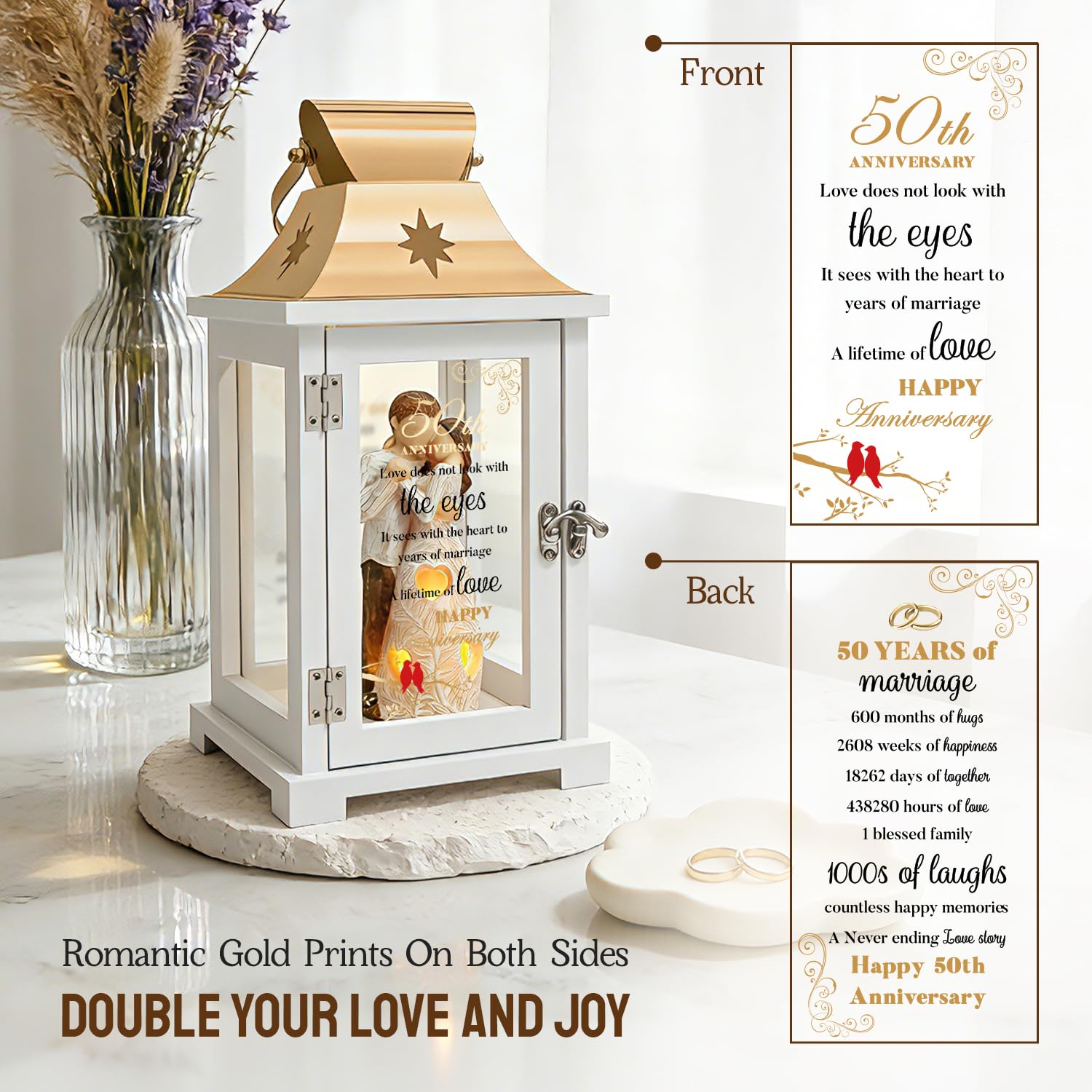 50th Anniversary Wedding Gifts for Couple Parents 50th Wedding Anniversary Lantern for Him Her Huband Wife - Husband and Wife Hugging Figurine Lantern