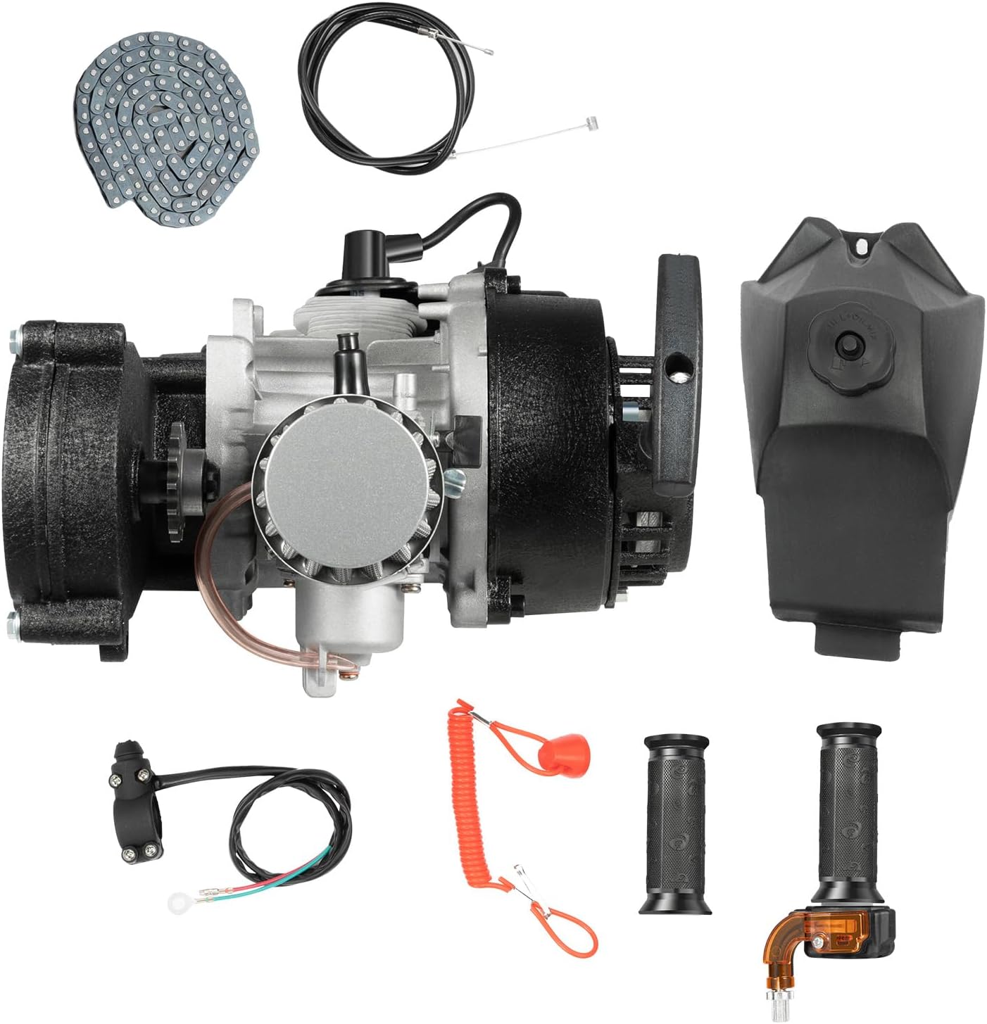 49CC 2 Stroke Engine Motor Kit, Pull Start Engine Motor Kit, Single Cylinder Air-Cooled Bicycle Motor Kit for Pocket Bike Mini Dirt Bike ATV Scooter