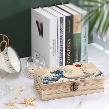 Amazon｜木箱 収納ボックス 浮世絵 葛飾北斎 神奈川沖浪裏