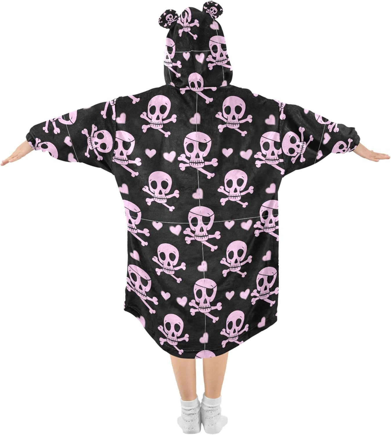 Skull Kids Wearable Blanket Hoodie with Pocket and Sleeves for Toddlers, Cute Hoodies 3-14 Year Girls Boys B0405380