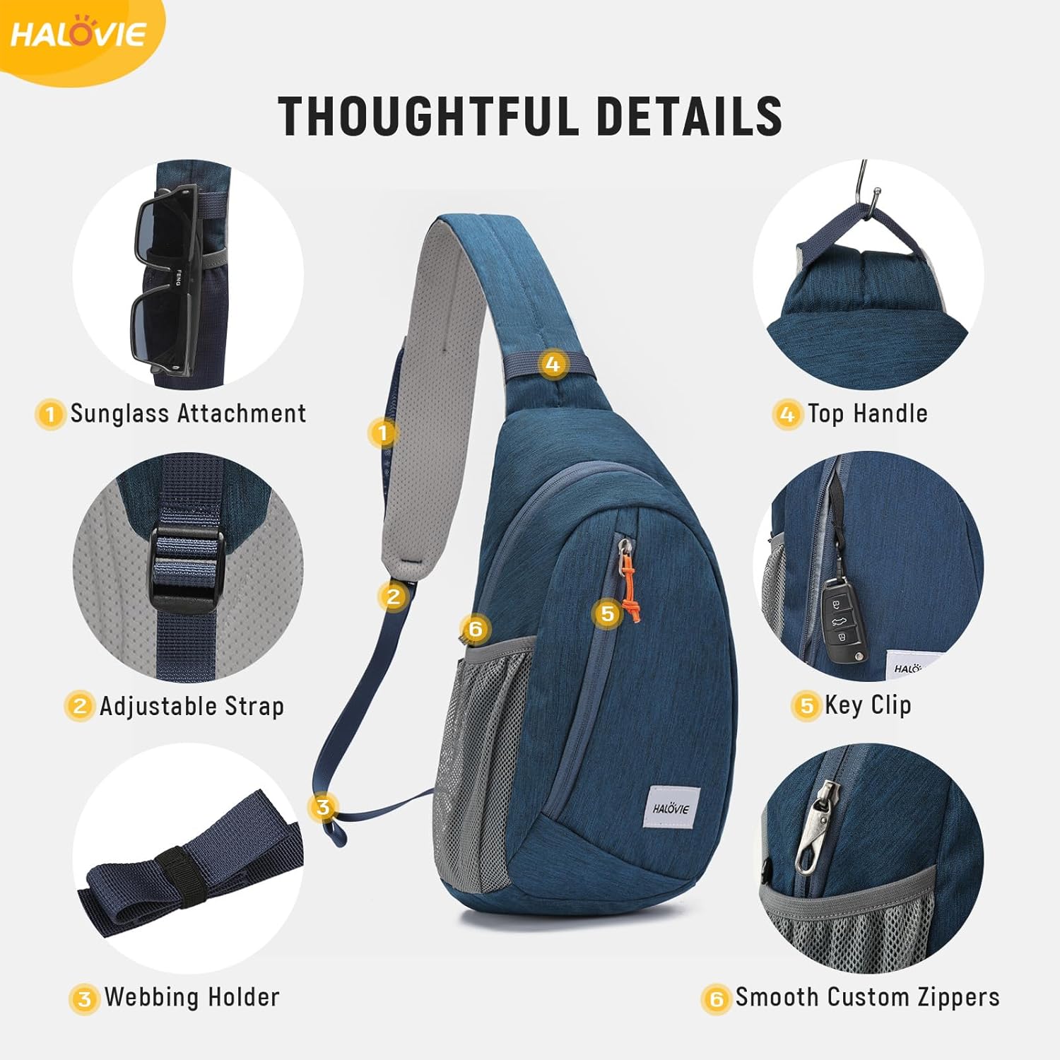 HALOVIE Anti Theft Crossbody Sling Bag RFID Travel Sling Backpack Lightweight Hiking Shoulder Chest Bag for Walking Work - Image 5