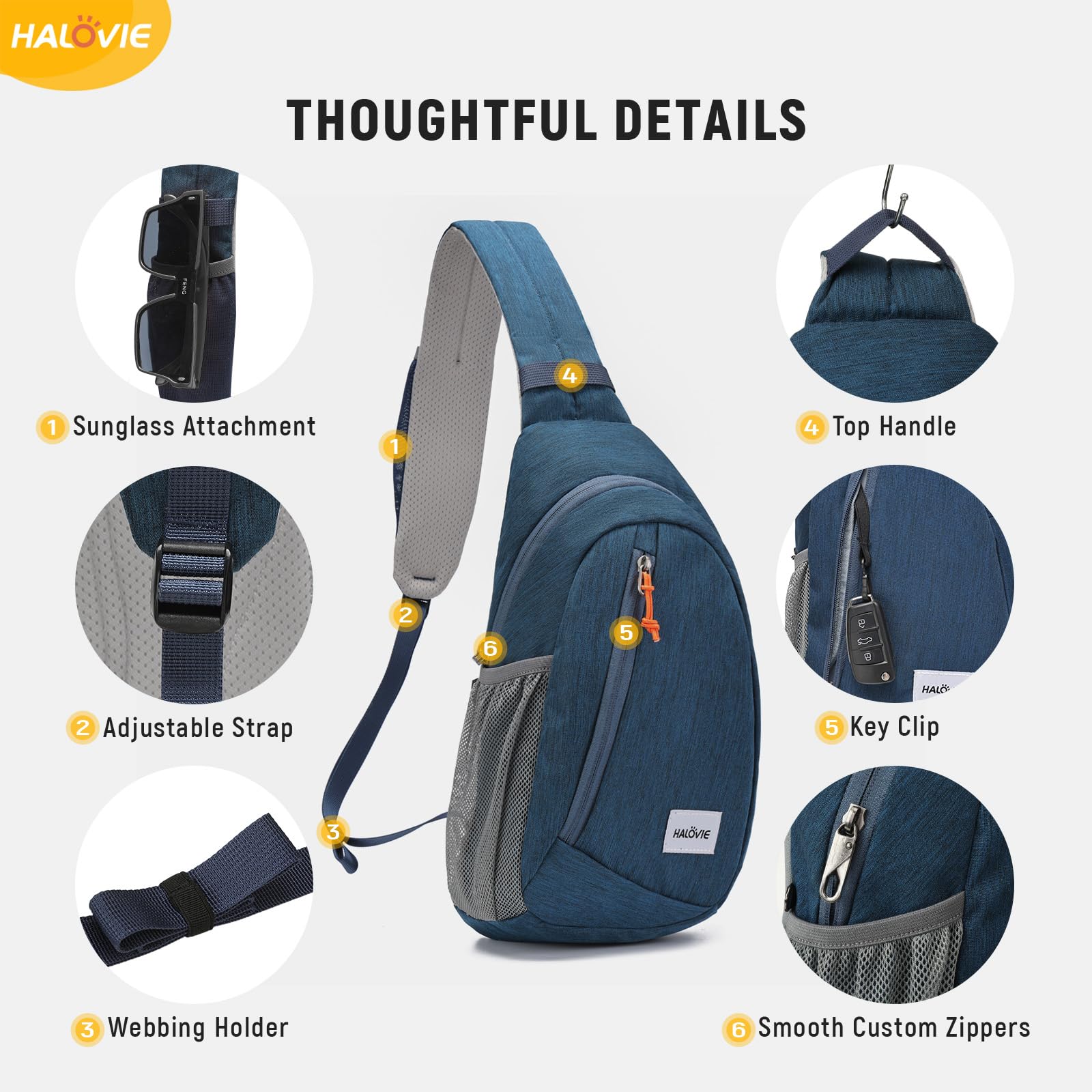 Mochila cruzada antirrobo, mochila de viaje RFID, ligera, bolsa de hombro para caminar y trabajar, Azul, Pequeño 5