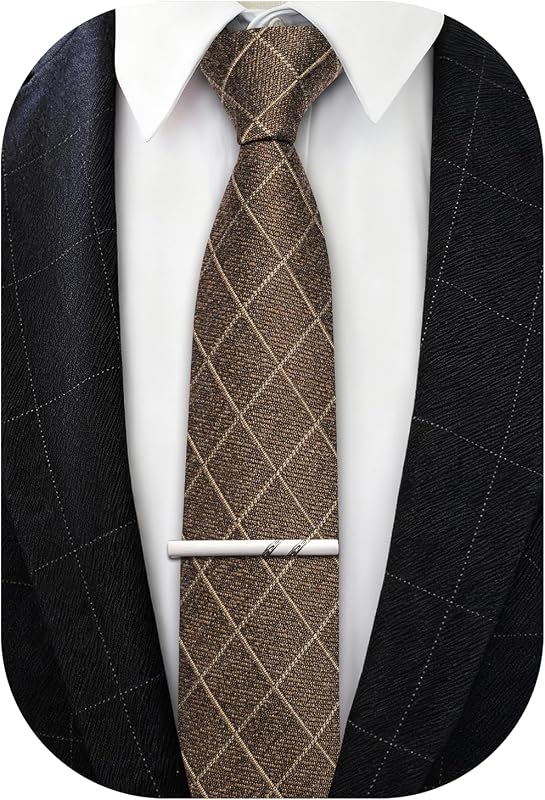 Skinny Ties for Men Wool Blend Herringbone Necktie with Tie Clip