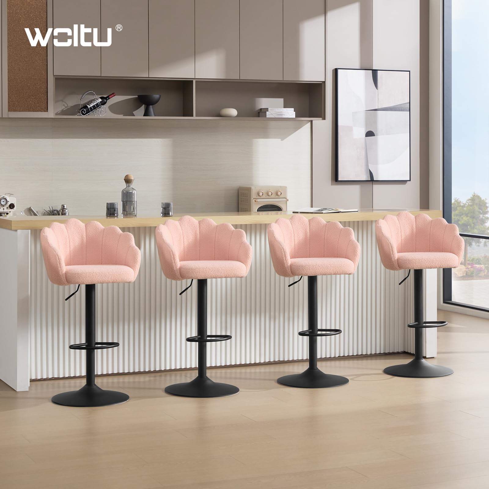 WOLTU Taburetes de Bar Giratorio con Respaldo, Rosa