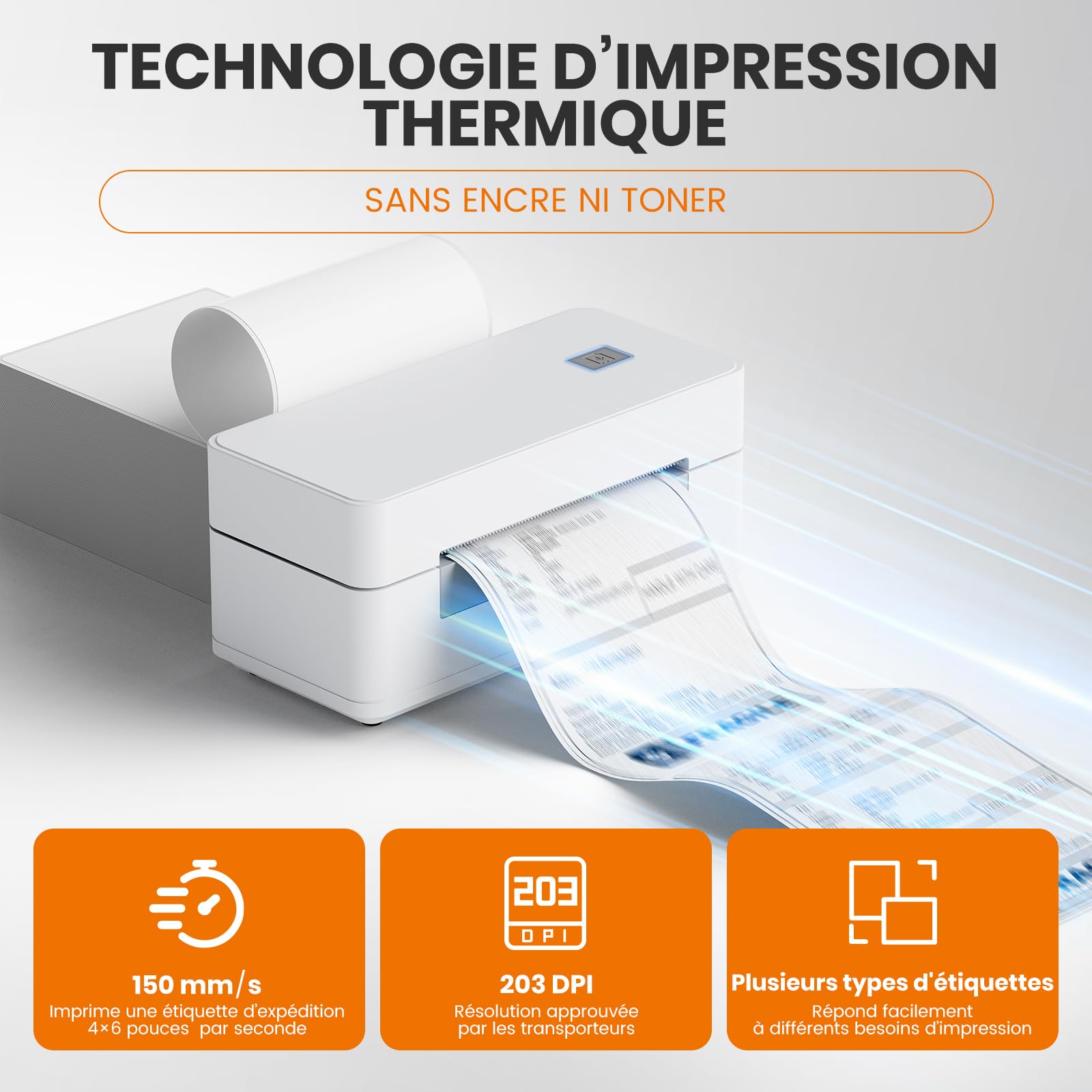 DHL Imprimante d'étiquettes Bluetooth 4 x 6 étiquettes d'expédition Imprimante thermique pour Shopify Ebay Etsy DPD UPS Code-barres Compatible avec iOS, Android, Windows, Mac, Linux