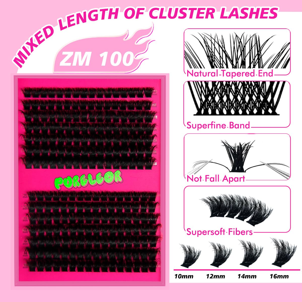 PURELEOR Individual Cluster Lashes Kit Lash Extensions Set DIY Multiple styles Eyelash Clusters with Bond and Seal Tweezers 100D Curl Mixed 10-16mm - Image 3