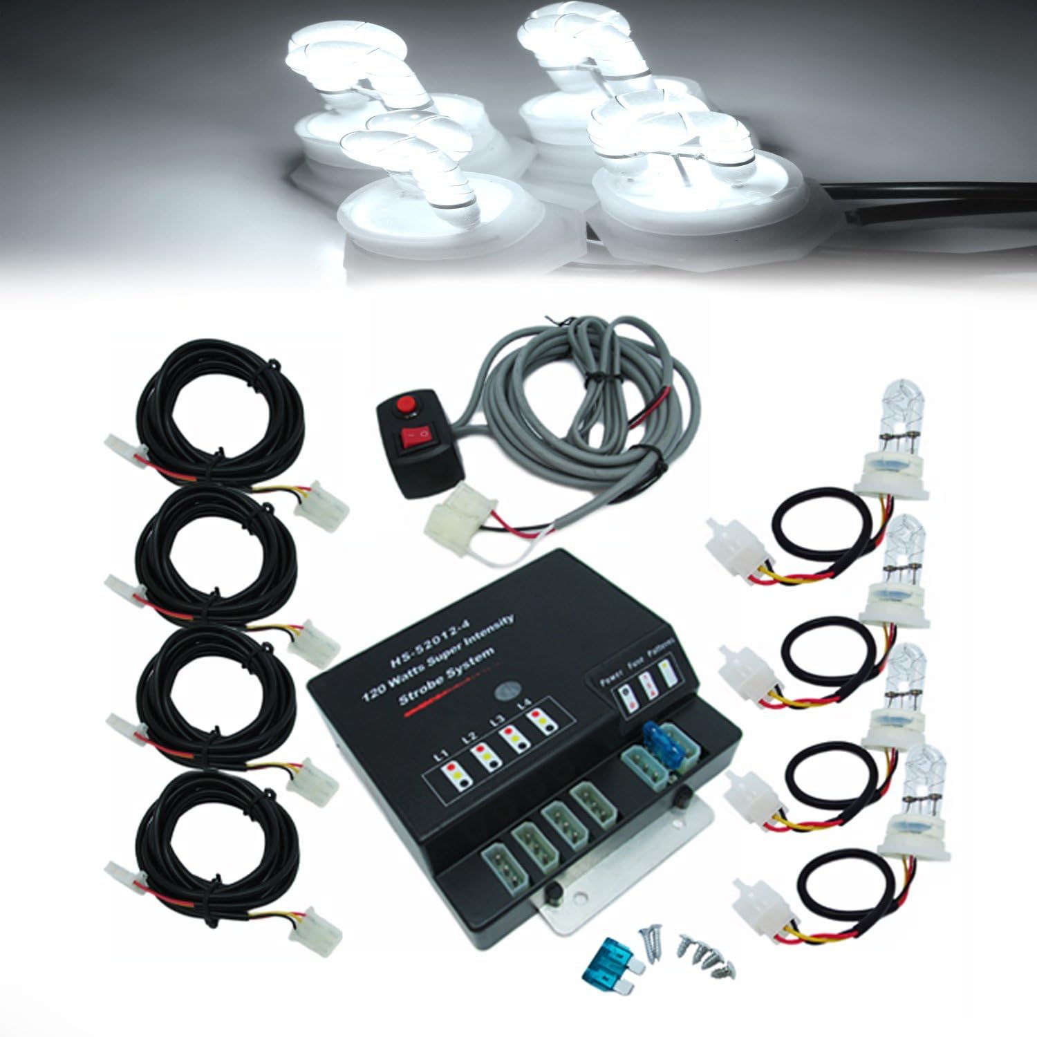 Ediors® 120w 4 HID Bulbs Hide-a-Way Emergency Hazard Warning Strobe Lights