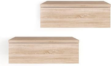 Komto Hanging Bedside Table Set of 2 Sonoma Oak - Wall Bedside Table with Drawer, Ideal Bedroom | Monaco 46 x 30 x 15 cm