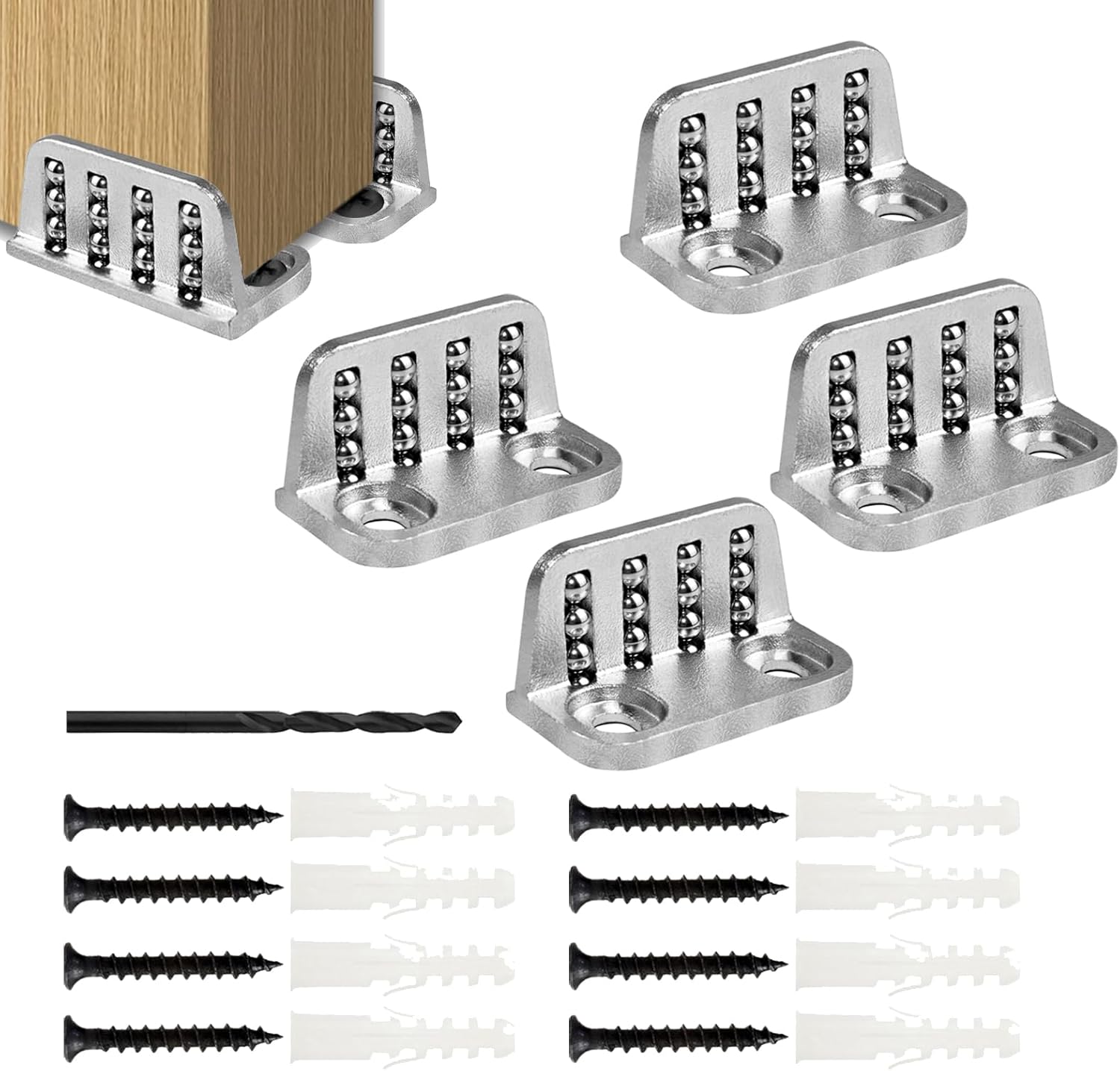 4 Barn Door Floor Guide Bearing Design, Sliding Barn Door Floor Guide Adjustable Rollers at The Bottom Strong and Durable Steel Frame