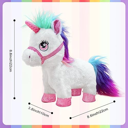 Miniatura 5 de Juguete interactivo de unicornio para mascotas con control remoto de correa, caminar, sentarse y "comer"; cuerno iluminado, modo táctil y sonido,