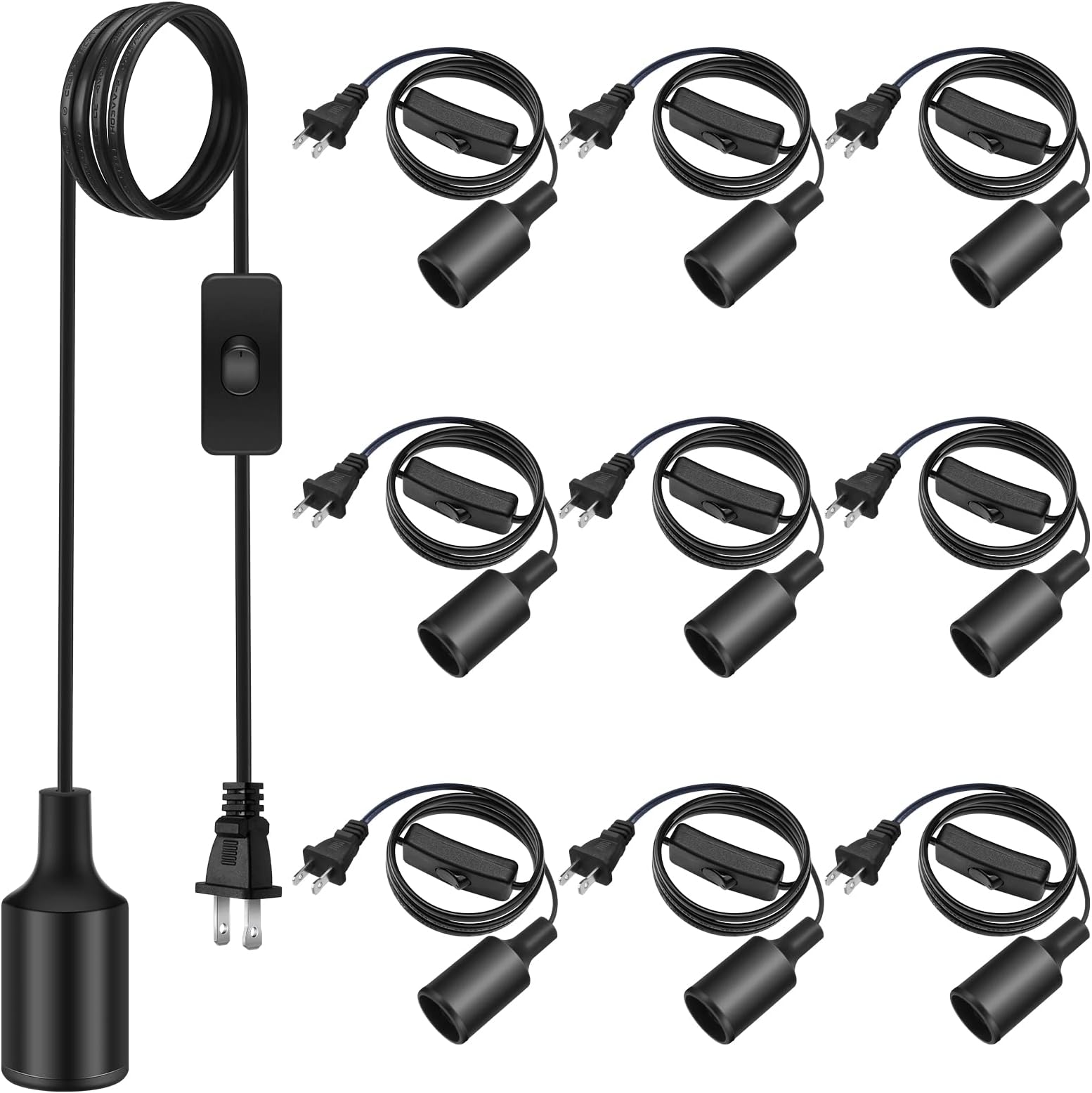 10 Pack Hanging Light Cord Pendant Light Cord with Switch Light Socket Extension Light Bulb Socket Cable Lamp Kit for E26 E27 Lamp Socket Lantern(Black, 12 Feet)