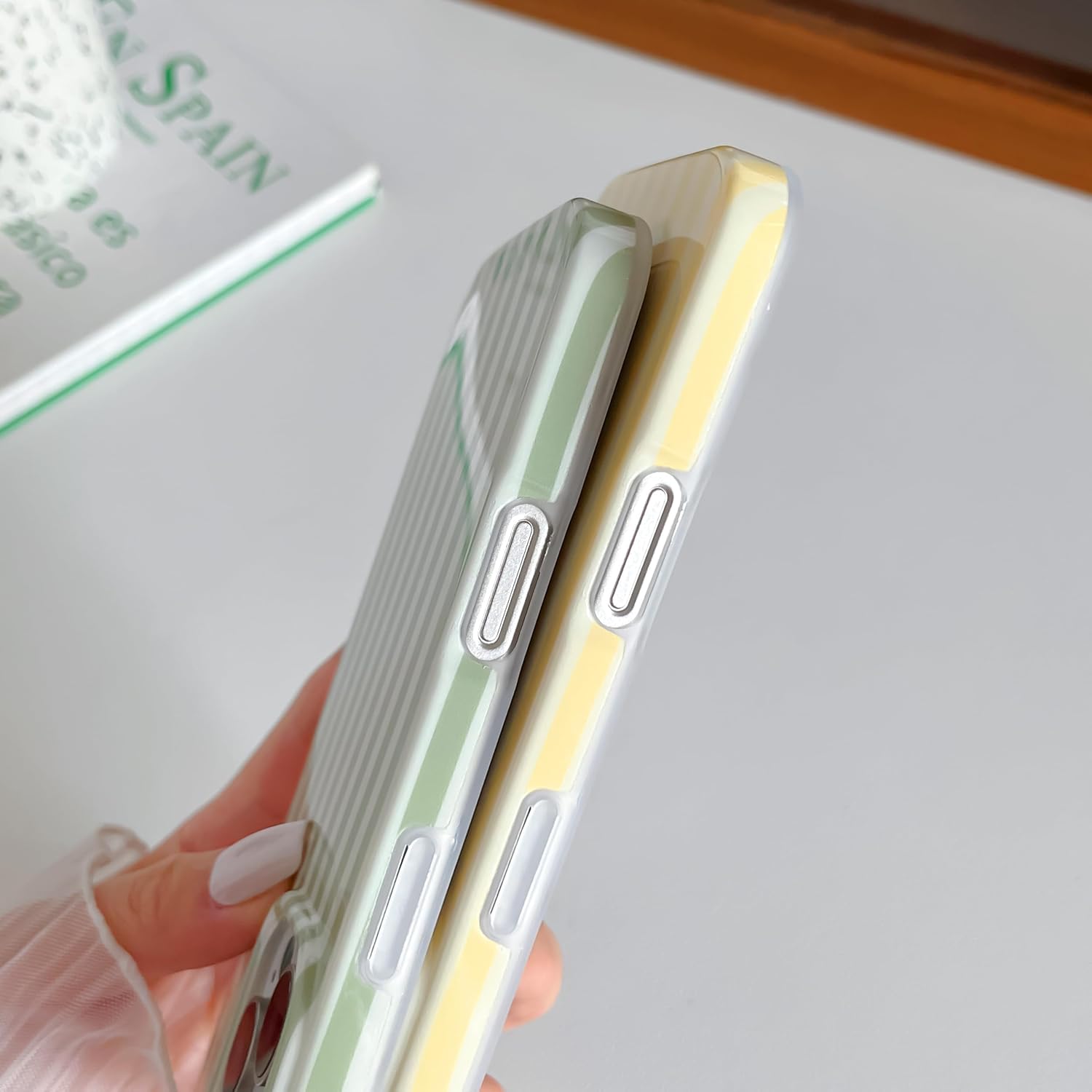  for iPhone 16 Pro Max Case Cute Striped Phone Case Soft TPU Slim Shockproof Phone Cover for Women Girls, Pink and Yellow thumbnail