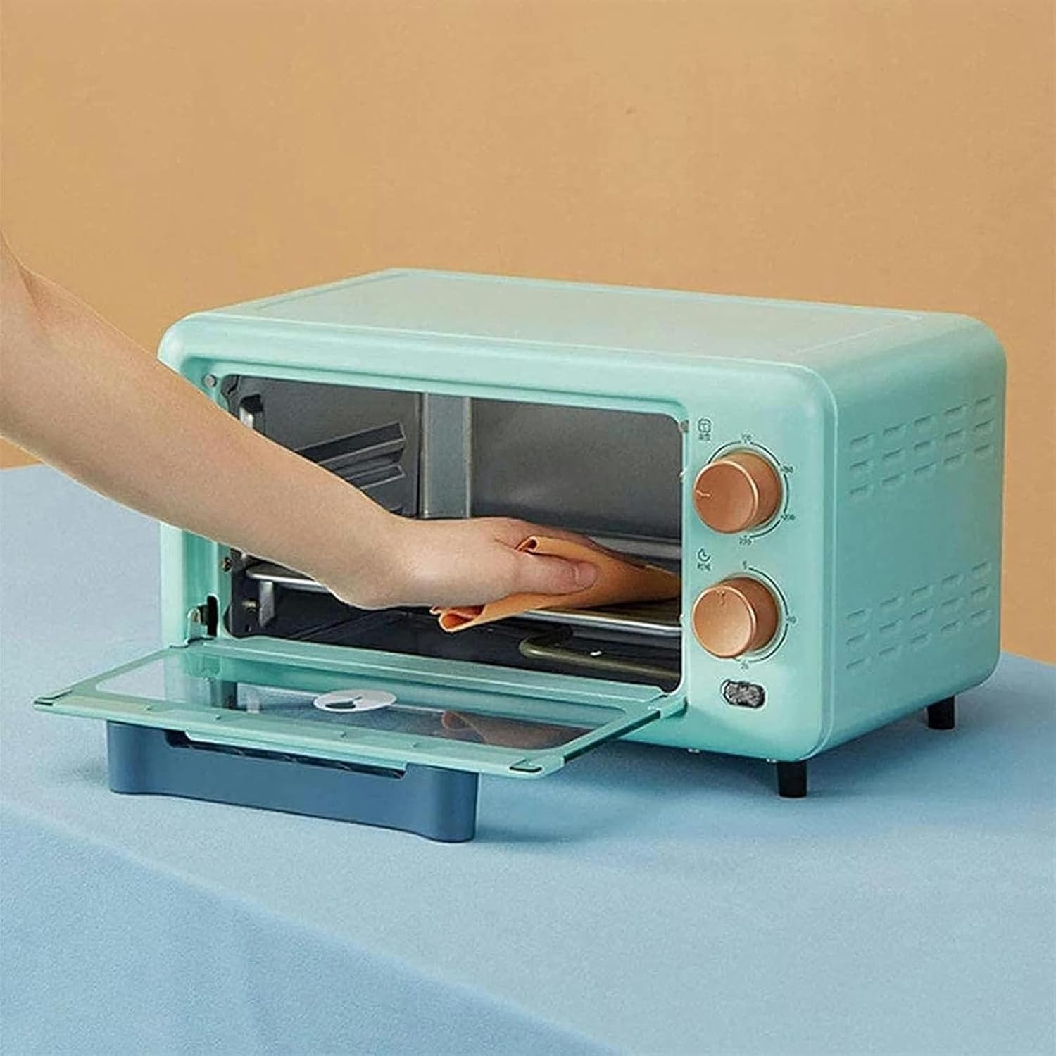 AMNOOL Tabletop Electric Oven Mini Oven 11 Liters, Pizza Oven, Minute Timer, Removable Crumb Tray, Small Oven, Uniform Heating, 381 * 282 * 209mm Aesthetic and Practical-1*