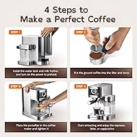 Vista 6 de Máquina de café expreso, máquina de capuchino de 20 barras con espumador de leche automático, cafetera de un toque para café con leche con filtros