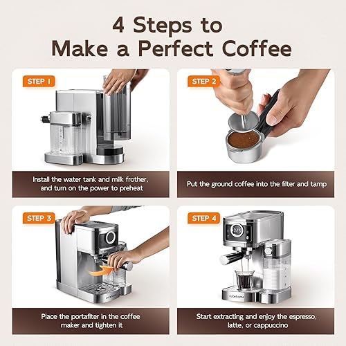 Miniatura 6 de Máquina de café expreso, máquina de capuchino de 20 barras con espumador de leche automático, cafetera de un toque para café con leche con filtros,