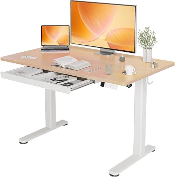YDN Electric Standing Desk 48 x 24 Inch with Drawer Natural