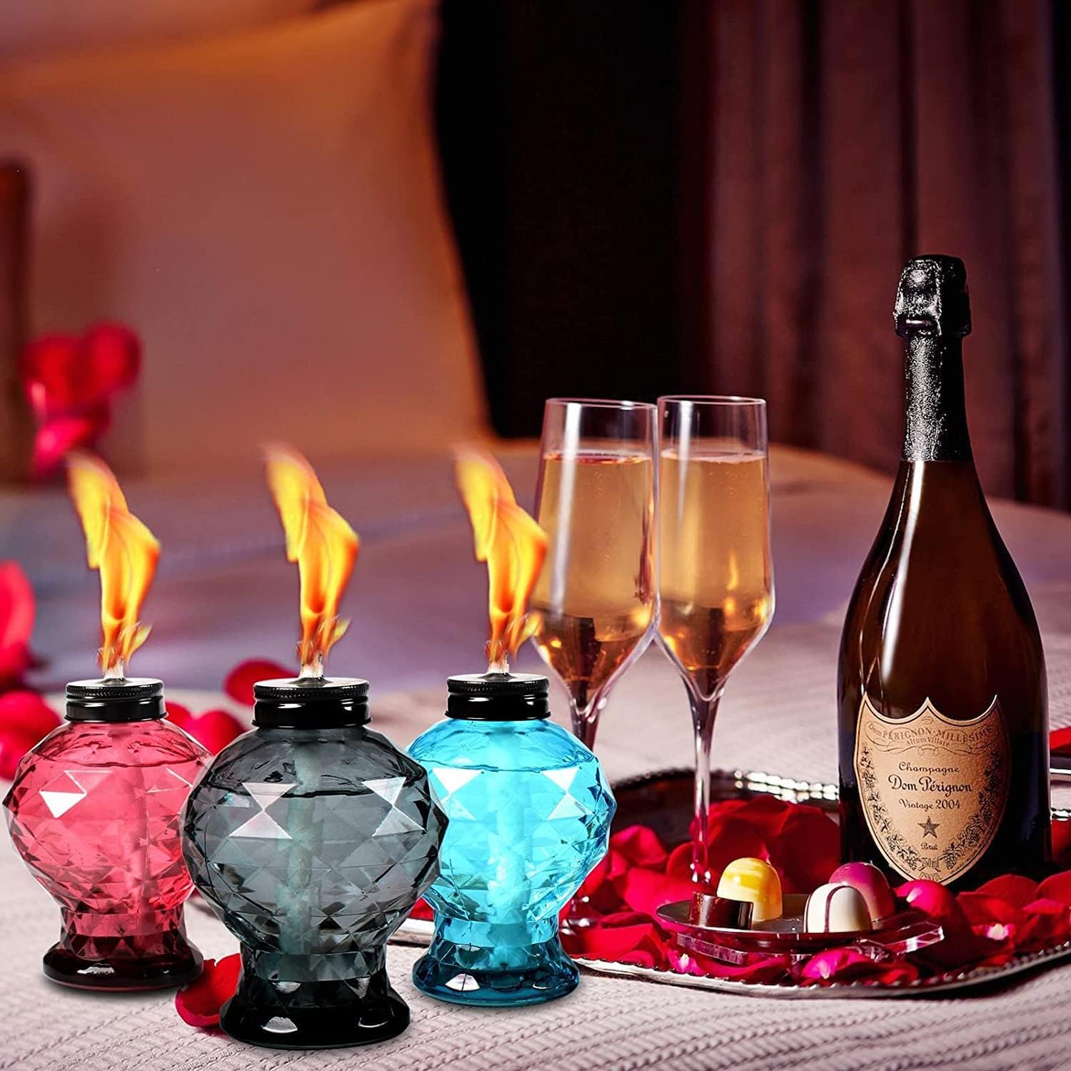 tewei 4 Pack Table Torches + 4 Pack Bule Table Torches