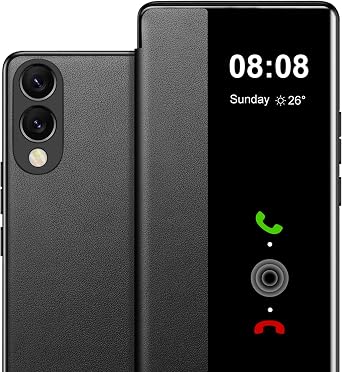 for Samsung Galaxy S25 Edge Case Flip Leather Cover Clear S-View, for Samsung S25 Edge Phone Case Smart Window Hard Flip, Shockproof Protective Cover Galaxy S25 Edge 5G Case Clear View