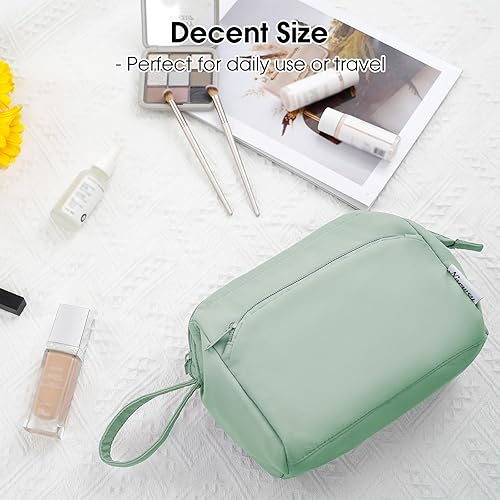 Miniatura 7 de Narwey Bolsa de maquillaje grande con cremallera de gran apertura, organizador de cosméticos de viaje para mujeres y niñas, Verde (Mint Green)