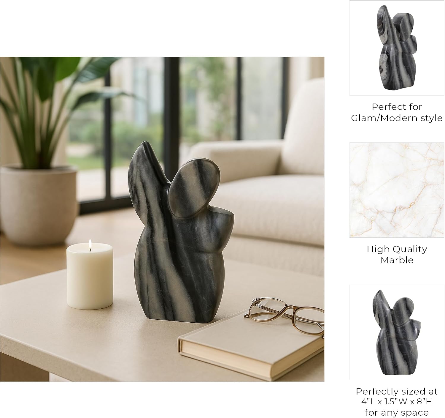 Modern Figurine Sculpture for Home Decor - Unique Accent for Room, Living Room, and Bathroom Decor - Contemporary Ornamental Statue Ideal for Office, Shelf, and Coffee Table Decor - 8", Gray & White