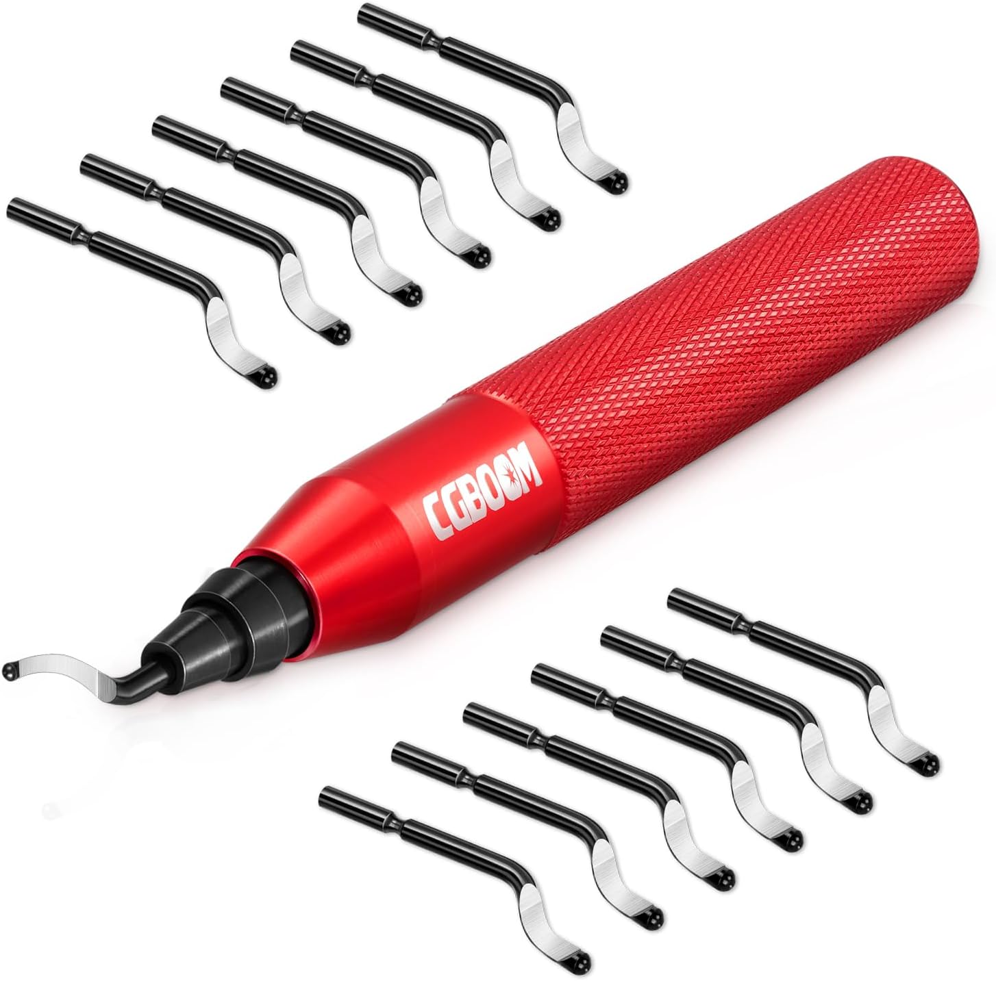 CGBOOM Deburring Tool with 12 Extra HSS(Steel) Blades and 1 Aluminum Handle- Works on Metal, Plastic, Resin, 3D Printer, PVC and Copper Pipes, Hole Deburrer, Burr Remover, Portable Reamer Tool