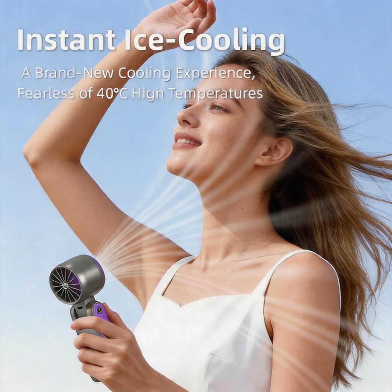 Portable Handheld Turbo Mini Fan with Semiconductor Cooling - 6000mAh Rechargeable 3-in-1 Fans (Hand/Neck/Desk),199 Speed/5 Gear Modes,LED Display Quiet Fan for Outdoor Travel Beach Home (Purple）