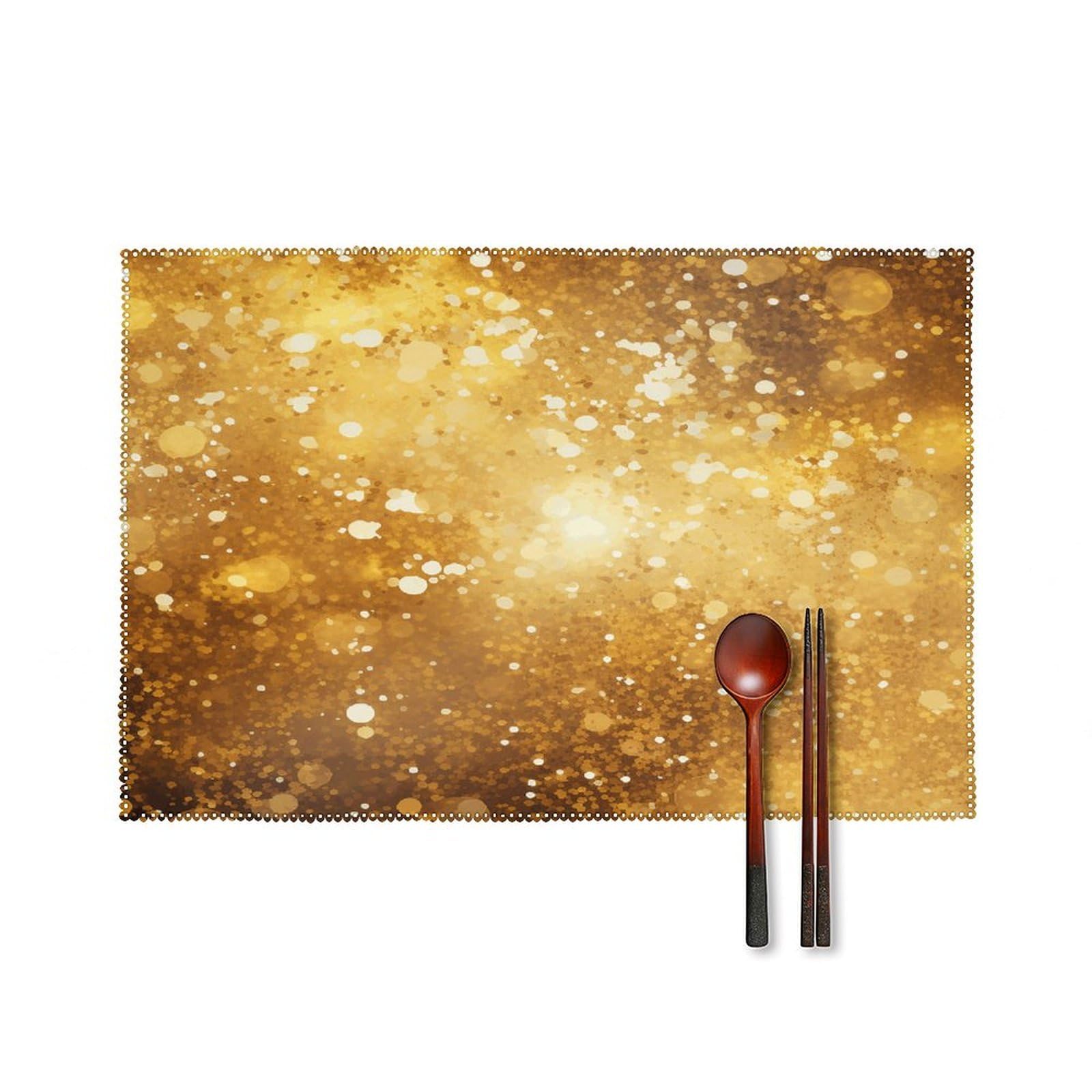 Fekiloot Style Gold Glitter Pattern Placemats Set Of 6,Table Mat