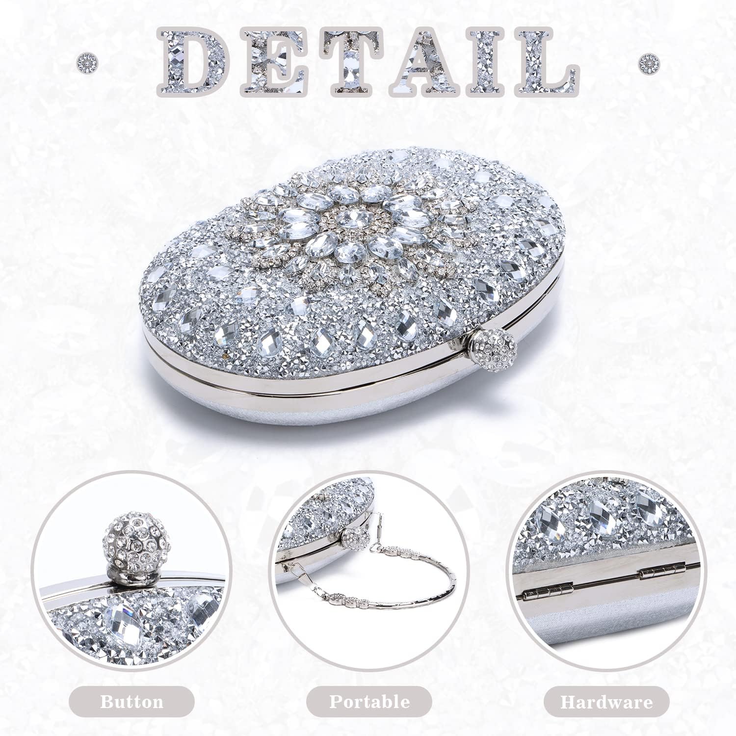 Women Rhinestone Evening Clutch Purse Bag Bling Glitter Sparkly Diamond Tote Bag Crystal Wedding Party Bag