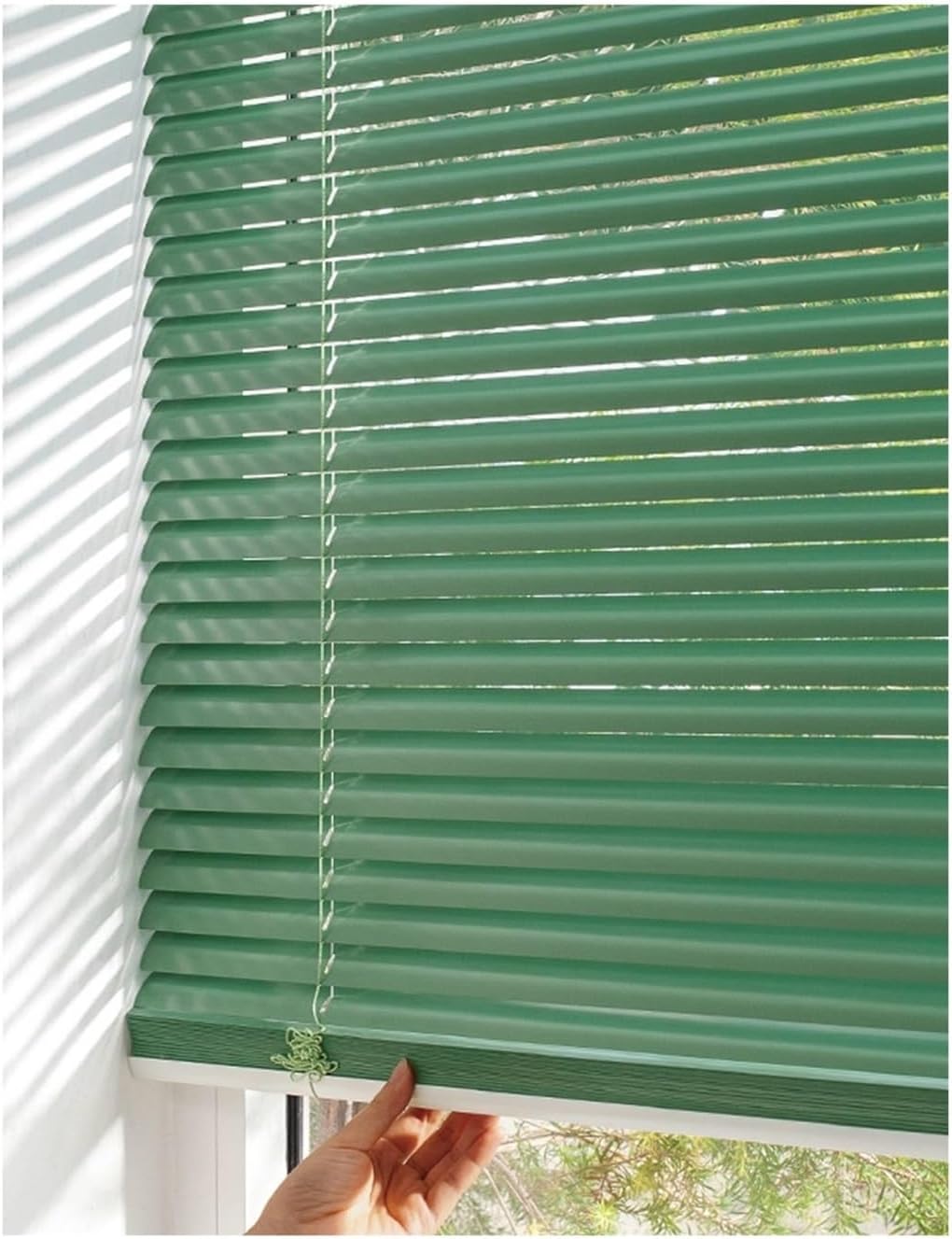 Cordless Blind Aluminum Venetian Blinds Horizontal Shutters Privacy Shades Blackout Shutter for Bedroom Kitchen Home Window(Green,80x80cm/2.6x2.6ft)