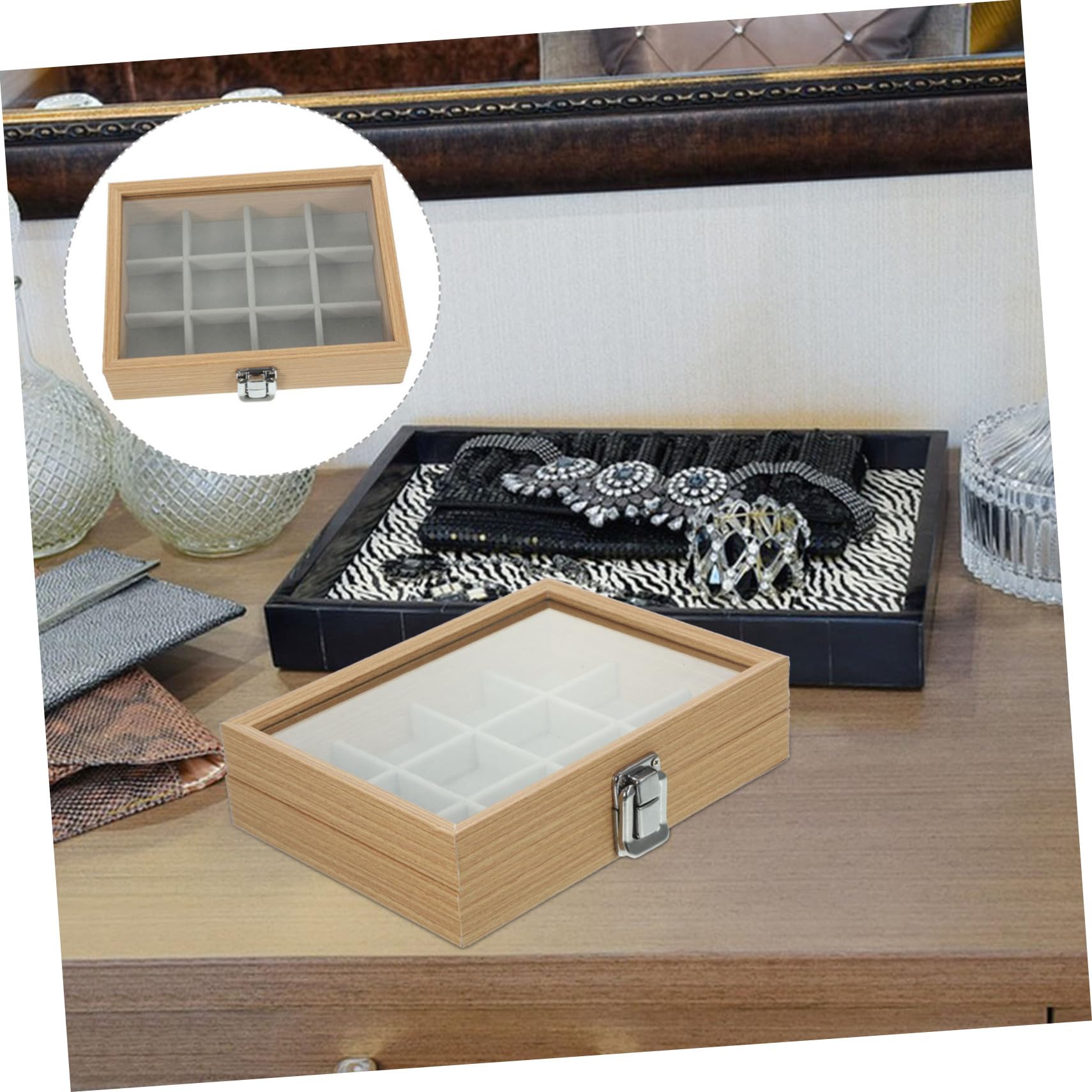 Drewniana skrzynka na biżuterię z pokrywką w stylu Vintage futerał do przechowywania organizer na biżuterię pudełko do przechowywania bibelotów do sypialni