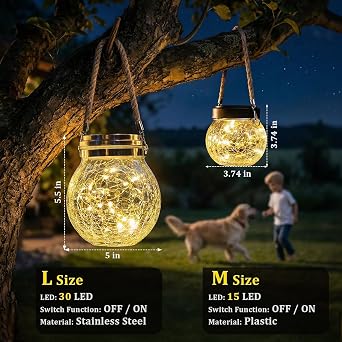 ROSHWEY Solar Lantern Gifts for Women, 2 Pack Hanging Garden Decor Lights Outdoor Waterproof with 30 LED for Halloween Christmas Easter Gift, L Size