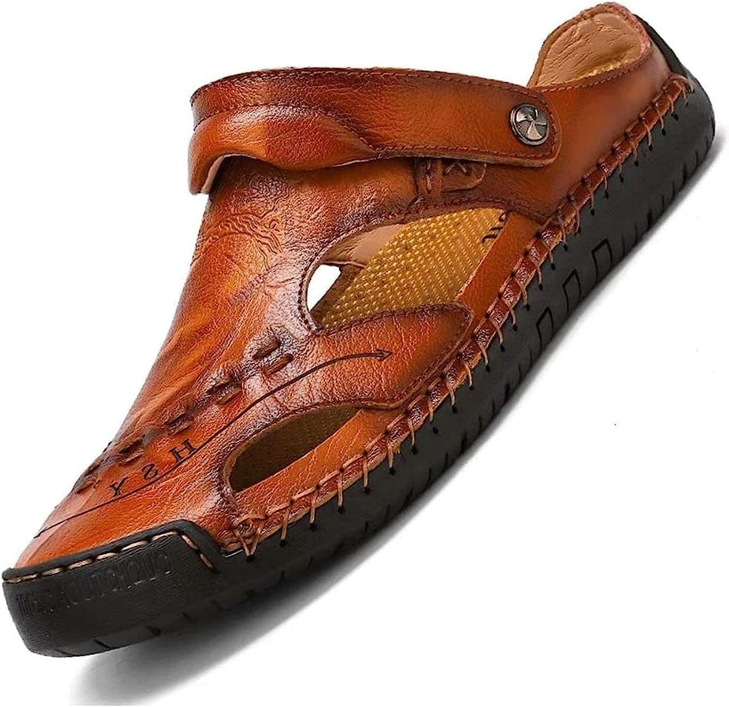 Sandales en cuir de vachette pour homme chaussures d'été élégantes marron clair