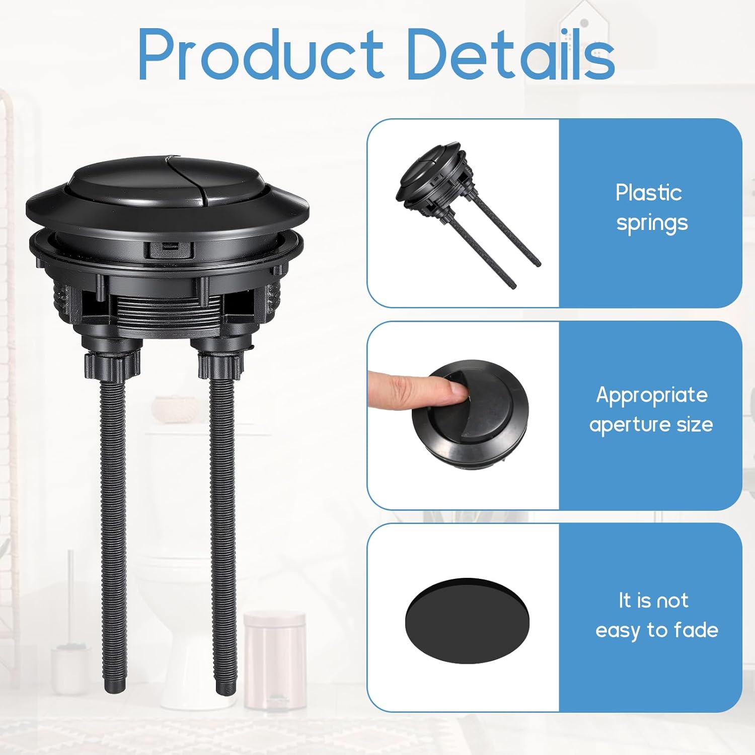 Toilet Push Button Black Dual Flush Toilet Button Pusher Replacement for 57 * 66mm Holes, Dual Flush Toilets Buttons Round Head for Bathroom Toilets Water Tank Buttons Repair