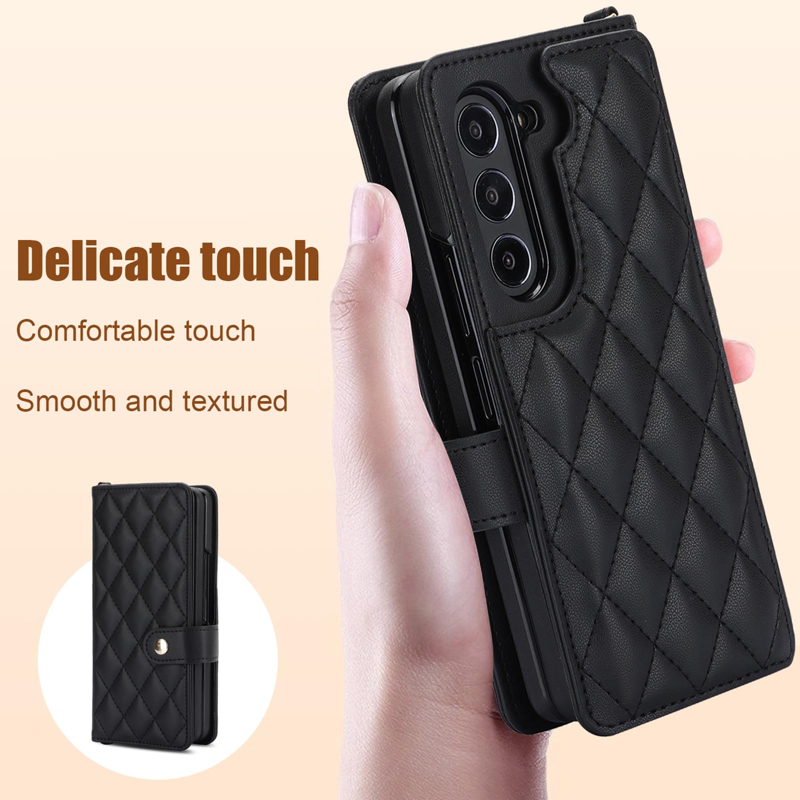 Pokrowiec w stylu portfela do Samsung Galaxy Z Fold 7, luksusowe skórzane etui z klapką z przegródkami na długopisy pasek na nadgarstek smycz pokrowiec ochronny, różowy, składany 7