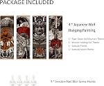 4PCS Japanese Wall Decor, Japanese Wall Art, Japanese Decor for Bedroom, Sumurai Armor Warrior Canvas Wall Decorations with Scroll Wood Framed, Sushi Restaurant Decor, 11''x35''