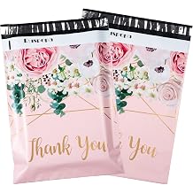 RUSPEPA Poly Mailers Shipping Bags Thank You Notes Flowers Surrounded 3 Mil Heavy Duty Self Seal Mailing Envelopes - Pink, 12 x 15.5 inches, 50 Pack