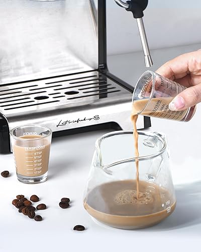 Miniatura 6 de Juego de vasos medidores, 2 vasos de chupito de espresso, vidrio pesado líquido, medición incremental, 1 oz, 2 cucharadas, 6 cucharadas, 1.0 fl oz,
