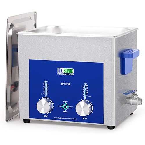 DK SONIC Industrial Ultrasonic Cleaner 10L,240W Commercial Sonic Cleaner with Encoded Timer,Heater&Basket, Multiple Functions for Carburetors, Motorcycle Engines, Chains