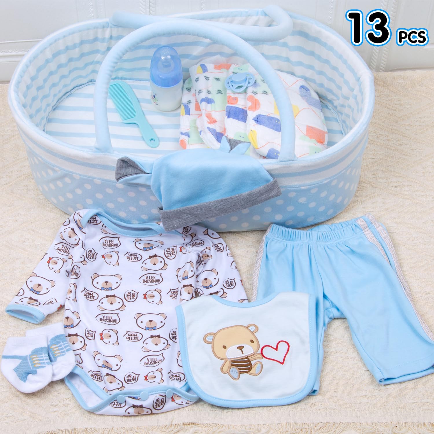 Pedolltree Reborn Baby Dolls Clothes Boy Accessories Blur Outfit 13 Pcs Set image 5